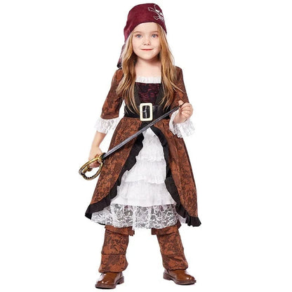 Pirate Costume Girls Brown and White Lace Dress