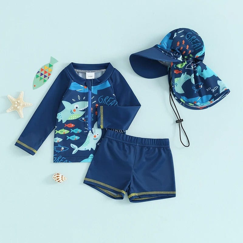 3-Piece Fish Print Baby Swimsuit