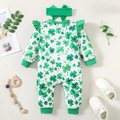 St. Patrick's Day Baby Clover Romper with Headband