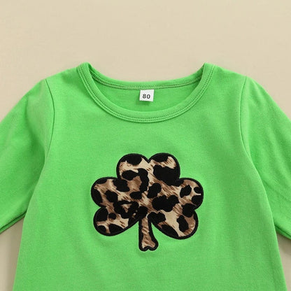 St. Patrick's Day Baby Outfit - Ruffle Top & Leopard Skirt Set