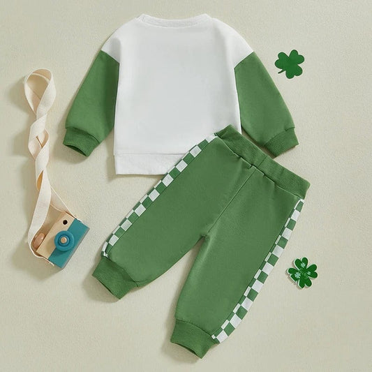 St. Patrick's Day Baby Clover Outfit Set - Lucky Shamrock Sweatshirt and Pants