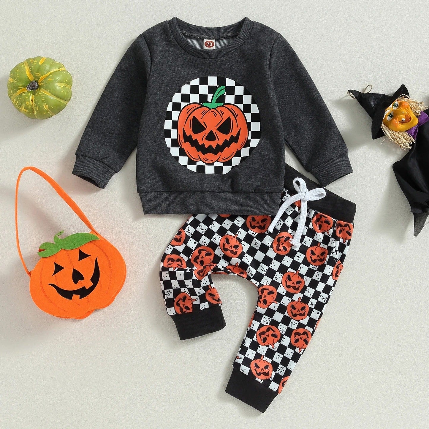 Baby Halloween Costume Sets Ghost Pumpkin Plaid Print Long Sleeve