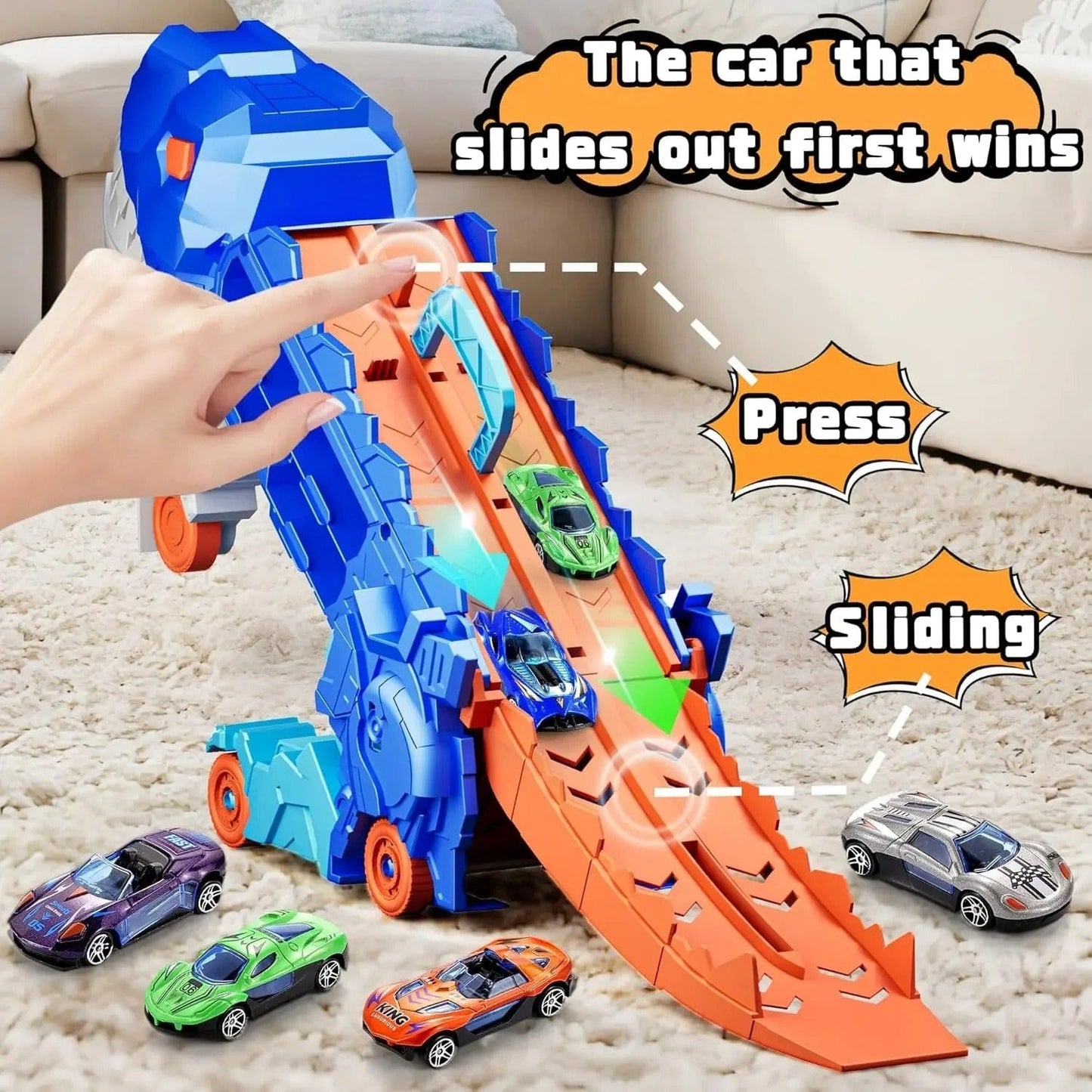 Dinosaur Truck Blue: Sliding Car Launcher