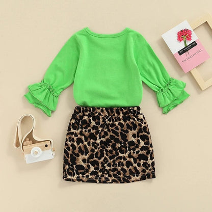 St. Patrick's Day Baby Outfit - Ruffle Top & Leopard Skirt Set