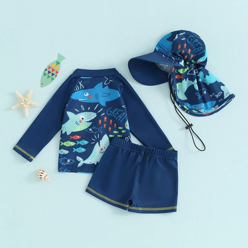 3-Piece Fish Print Baby Swimsuit