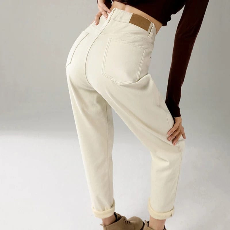 Women's Plush Fleece-Lined Denim Elastic Waist Harem Jeans