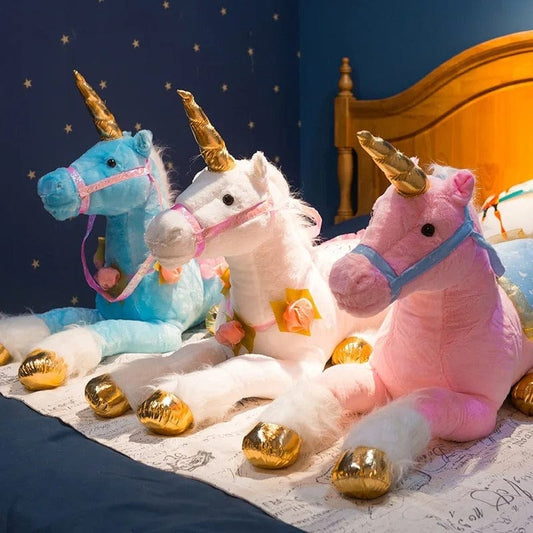 Giant Unicorn Plush Toy with Gold Horn