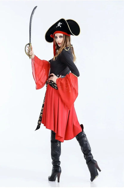 Pirate Costume Women Bold Red and Black Pirate Captain