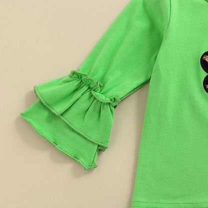 St. Patrick's Day Baby Outfit - Ruffle Top & Leopard Skirt Set