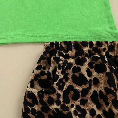 St. Patrick's Day Baby Outfit - Ruffle Top & Leopard Skirt Set