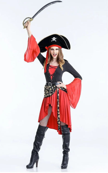 Pirate Costume Women Bold Red and Black Pirate Captain