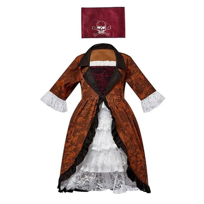 Pirate Costume Girls Brown and White Lace Dress