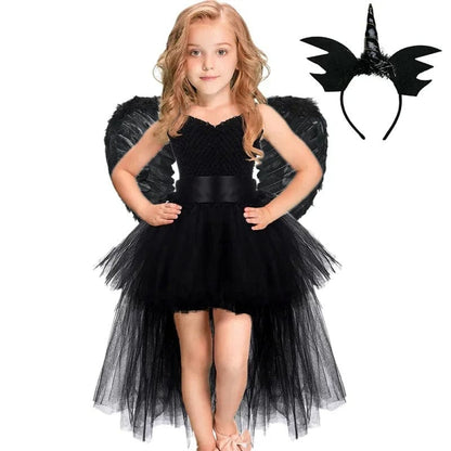 Angel Costume Kids Little Black Fallen Angel