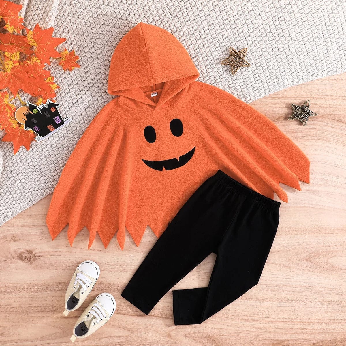 Baby Halloween Costume Grimace Orange Fleece Hooded Cloak+Black Pants