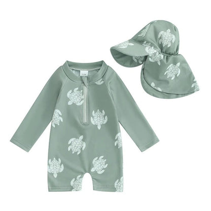 Baby Long Sleeve Rash Guard Swimsuit with Swim Cap