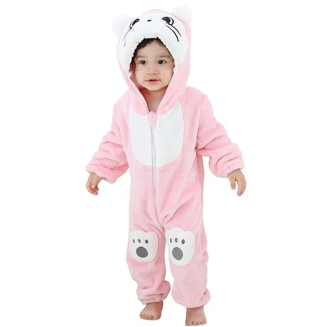 Flannel Hooded Animal Baby Snowsuit