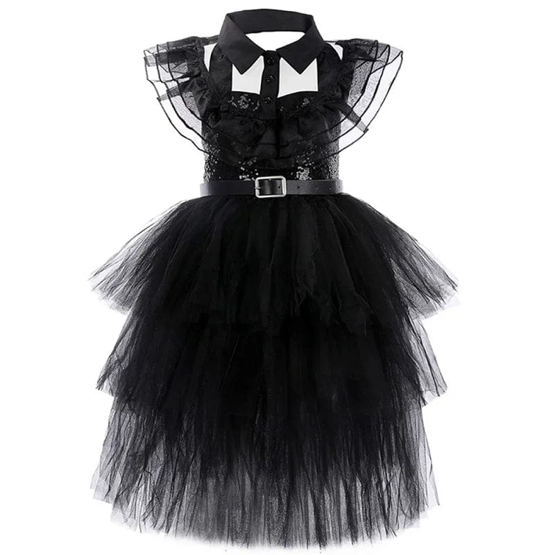 Wednesday Addams Costume Kids Black Gothic Dress