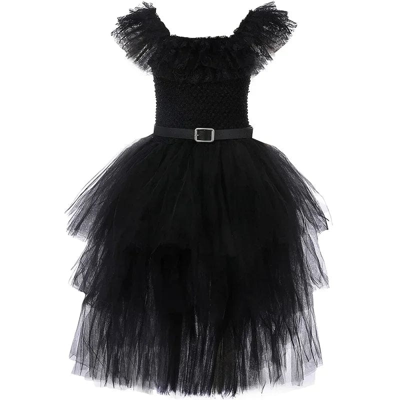 Wednesday Addams Costume Kids Black Gothic Dress