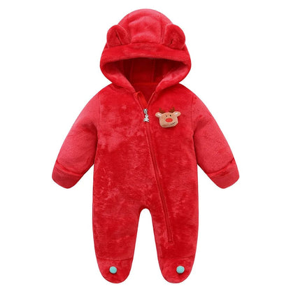 Baby Christmas Flannel Hooded Snowsuit