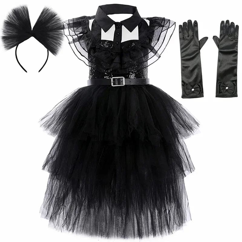 Wednesday Addams Costume Kids Black Gothic Dress