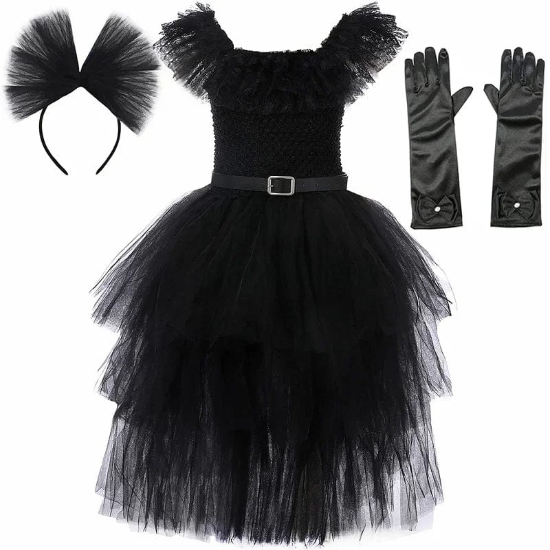 Wednesday Addams Costume Kids Black Gothic Dress