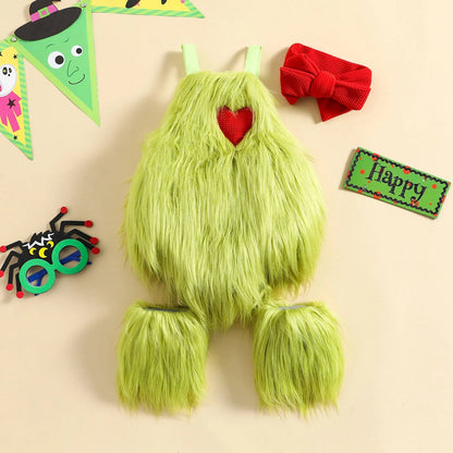 Baby Holiday Fuzzy Green Costume Set