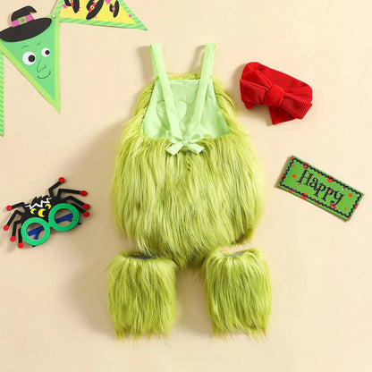 Baby Holiday Fuzzy Green Costume Set