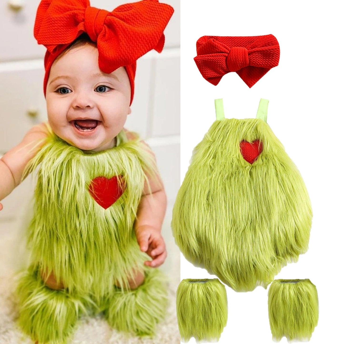 Baby Holiday Fuzzy Green Costume Set