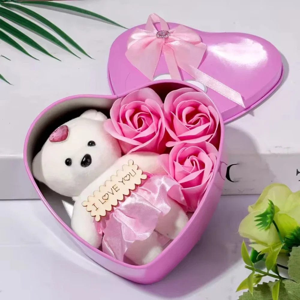 Heartfelt Rose Bear Tin Box Gift Set