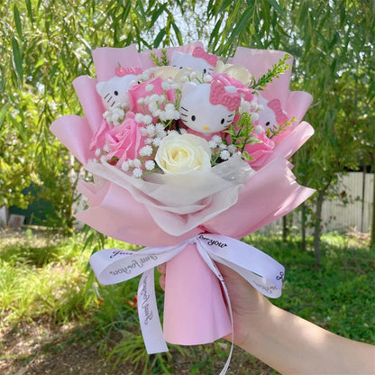 Kawaii Plush Bouquet with Kitty and Artificial Flowers