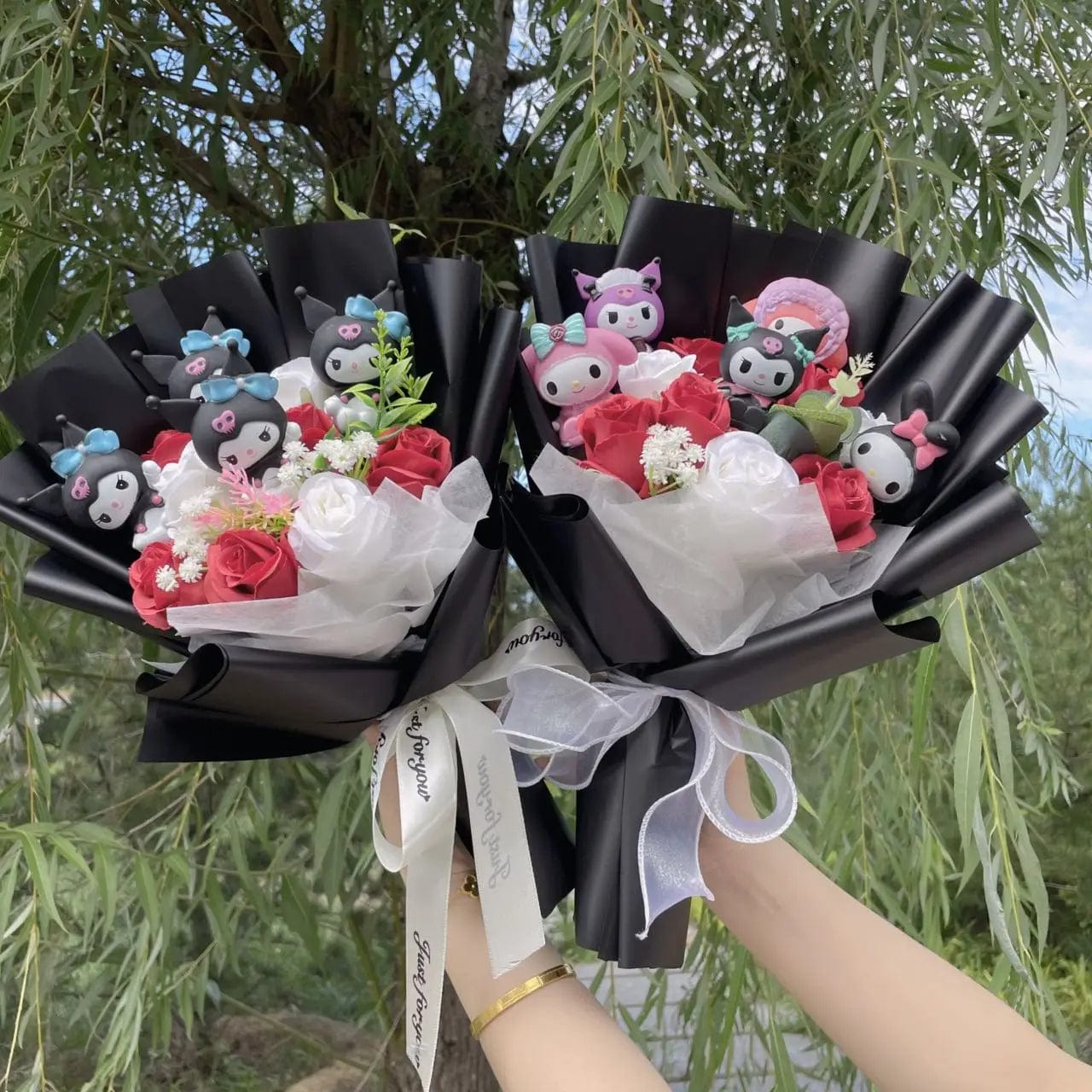 Kawaii Plush Bouquet with Kitty and Artificial Flowers