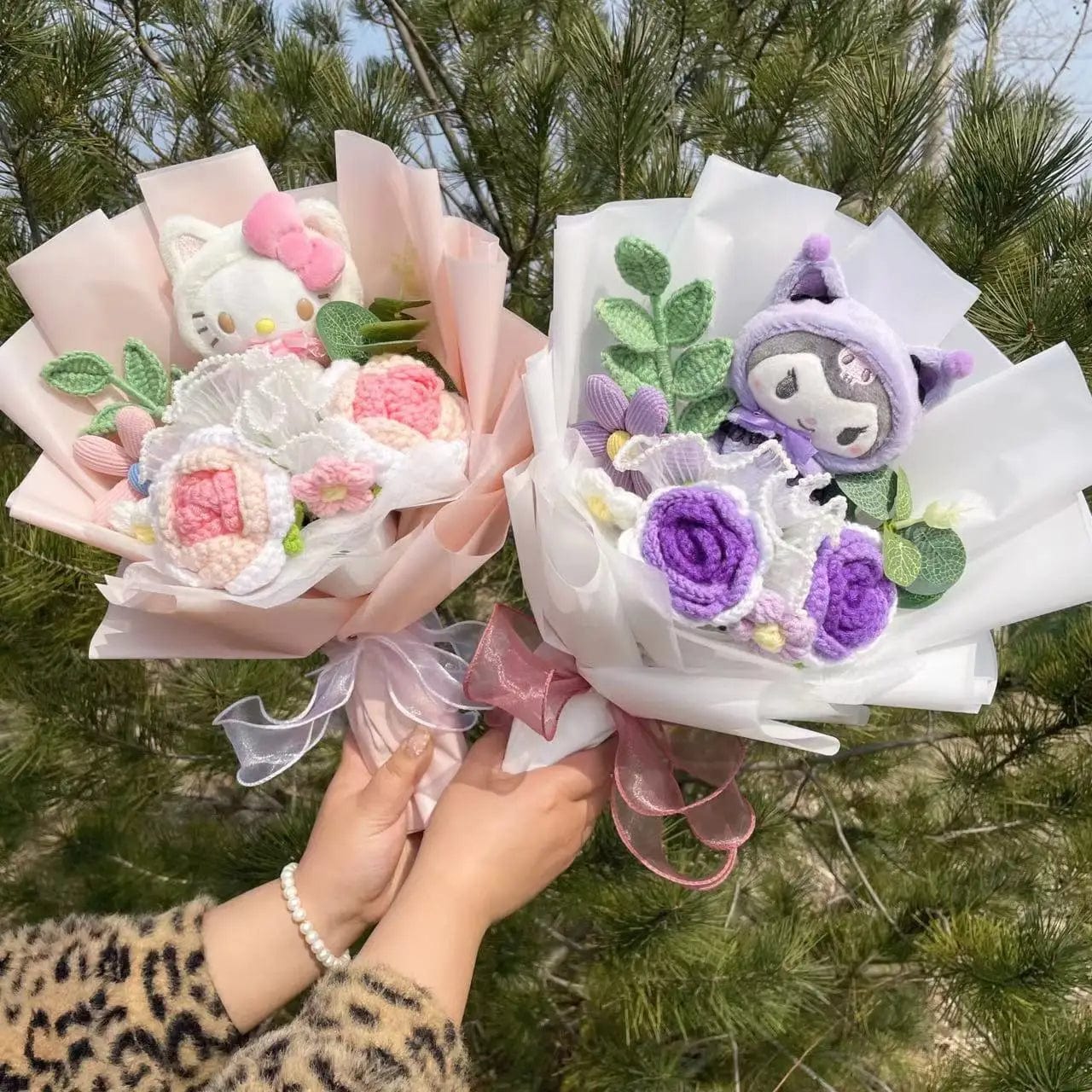 Kawaii Plush Bouquet with Kitty and Artificial Flowers