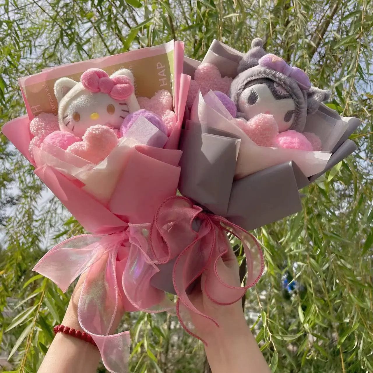 Kawaii Plush Bouquet with Kitty and Artificial Flowers