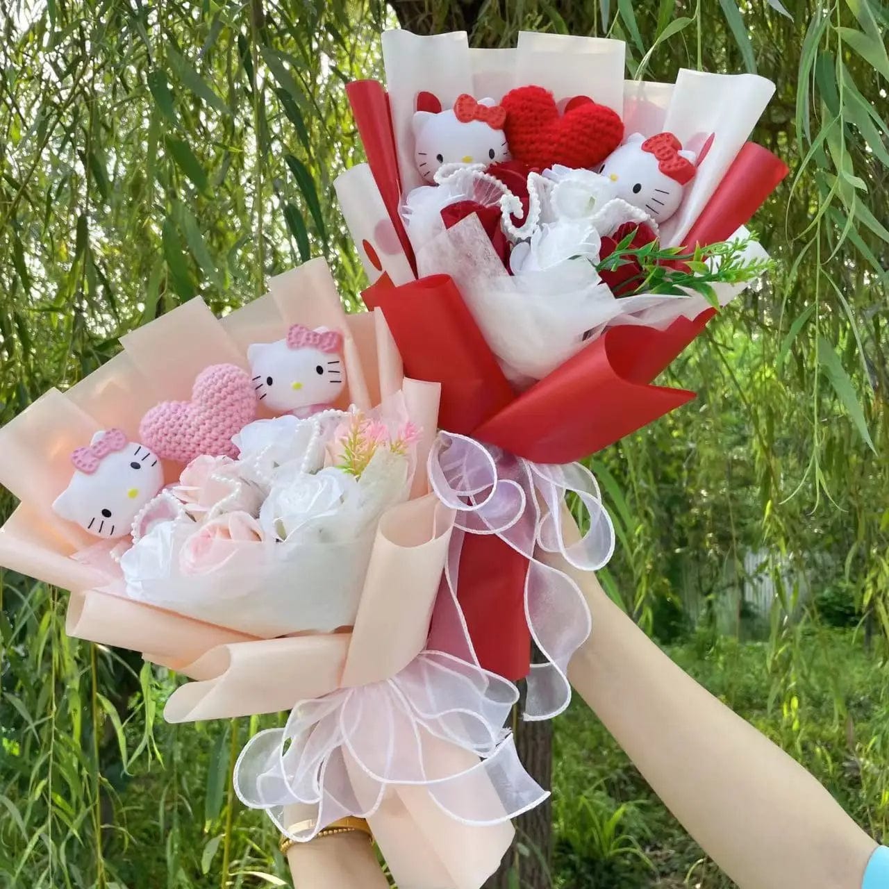 Kawaii Plush Bouquet with Kitty and Artificial Flowers