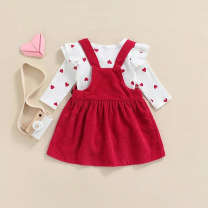 Baby Valentine's Outfit Heart Romper & Corduroy Skirt Set