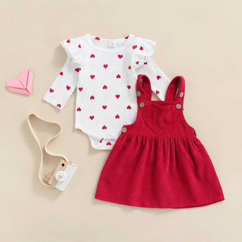 Baby Valentine's Outfit Heart Romper & Corduroy Skirt Set