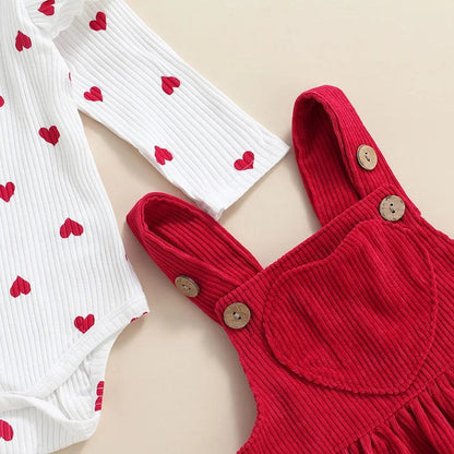 Baby Valentine's Outfit Heart Romper & Corduroy Skirt Set