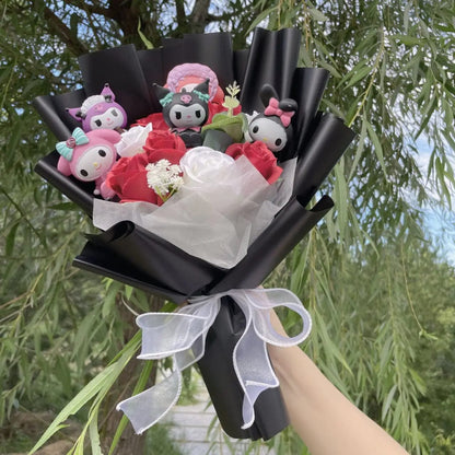 Kawaii Plush Bouquet with Kitty and Artificial Flowers