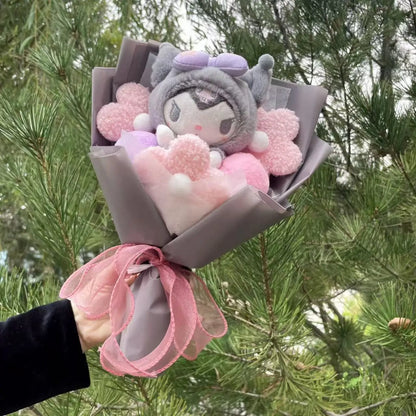 Kawaii Plush Bouquet with Kitty and Artificial Flowers