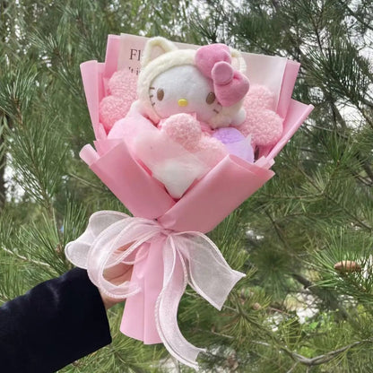 Kawaii Plush Bouquet with Kitty and Artificial Flowers