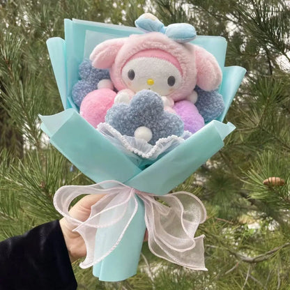 Kawaii Plush Bouquet with Kitty and Artificial Flowers