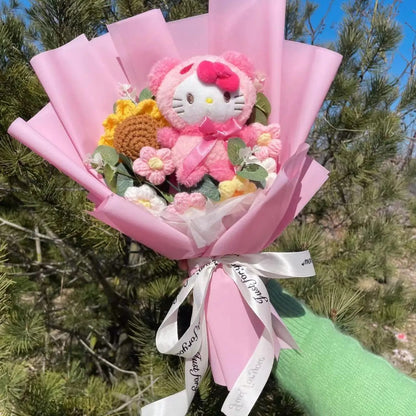 Kawaii Plush Bouquet with Kitty and Artificial Flowers