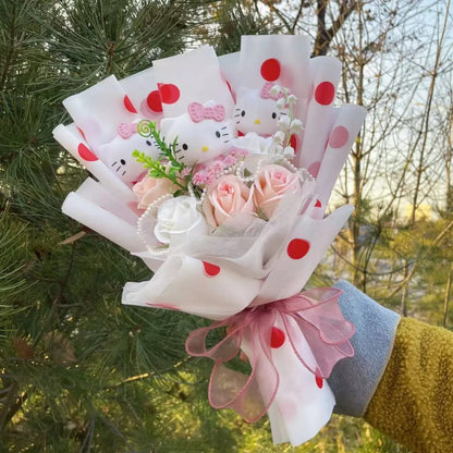 Kawaii Plush Bouquet with Kitty and Artificial Flowers