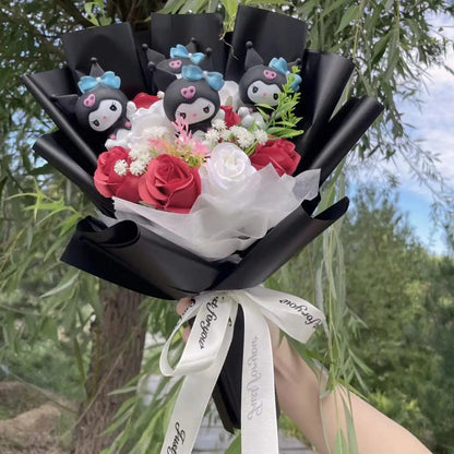 Kawaii Plush Bouquet with Kitty and Artificial Flowers