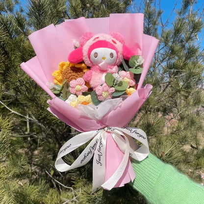 Kawaii Plush Bouquet with Kitty and Artificial Flowers