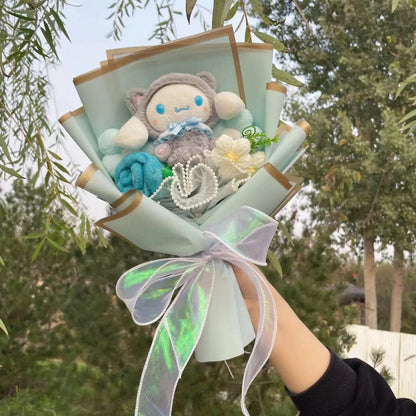 Kawaii Plush Bouquet with Kitty and Artificial Flowers