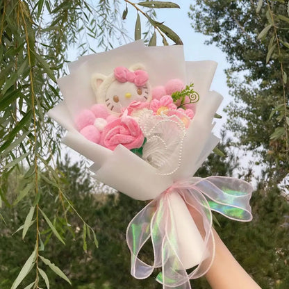 Kawaii Plush Bouquet with Kitty and Artificial Flowers