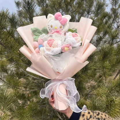 Kawaii Plush Bouquet with Kitty and Artificial Flowers