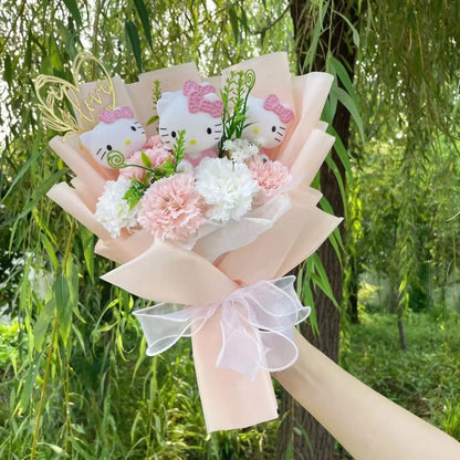 Kawaii Plush Bouquet with Kitty and Artificial Flowers