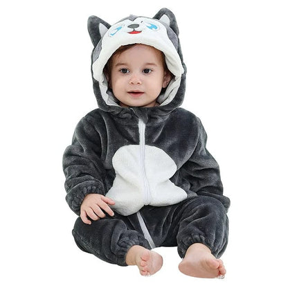 Flannel Hooded Animal Baby Snowsuit